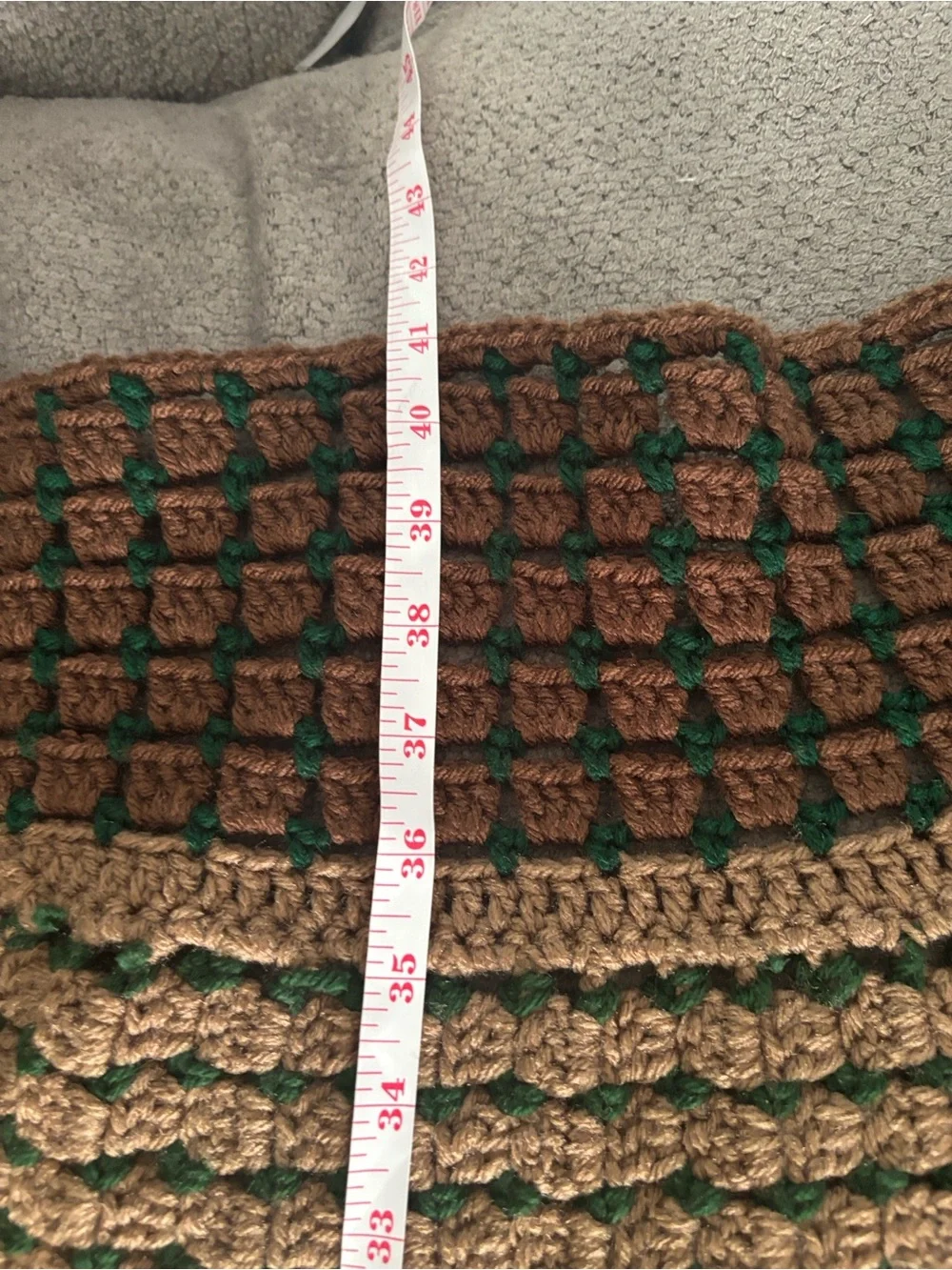 Handmade Crochet Lap Blanket Throw Brown Tan Green Retro Granny Style
